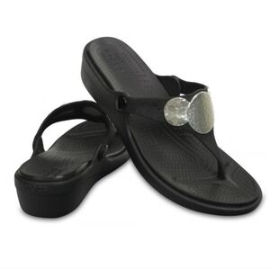 Crocs Women Sanrah Embelleshed  Thong Sandals Wedge Shoes Sz 8
